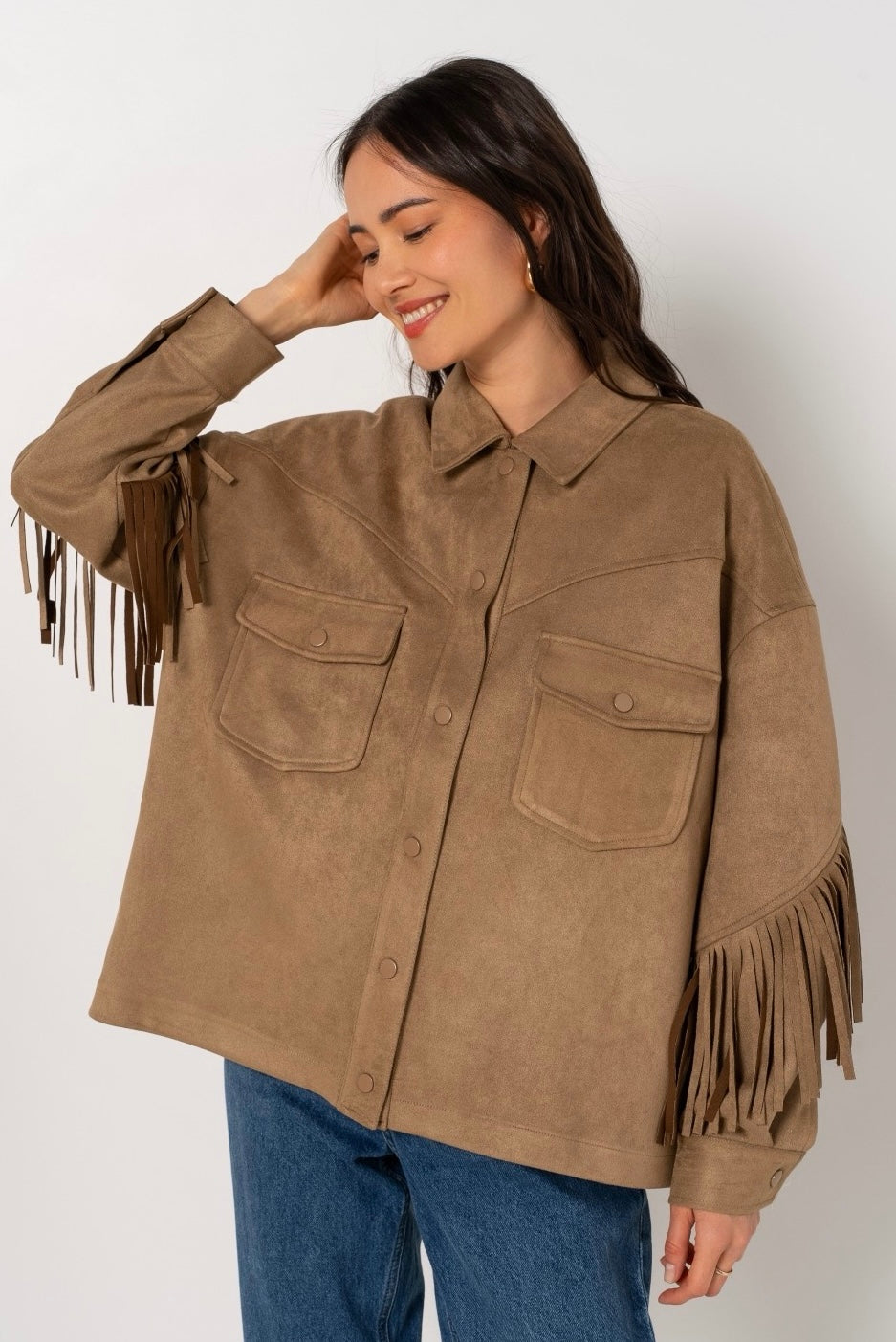 cowboy blouse fringe licht bruin