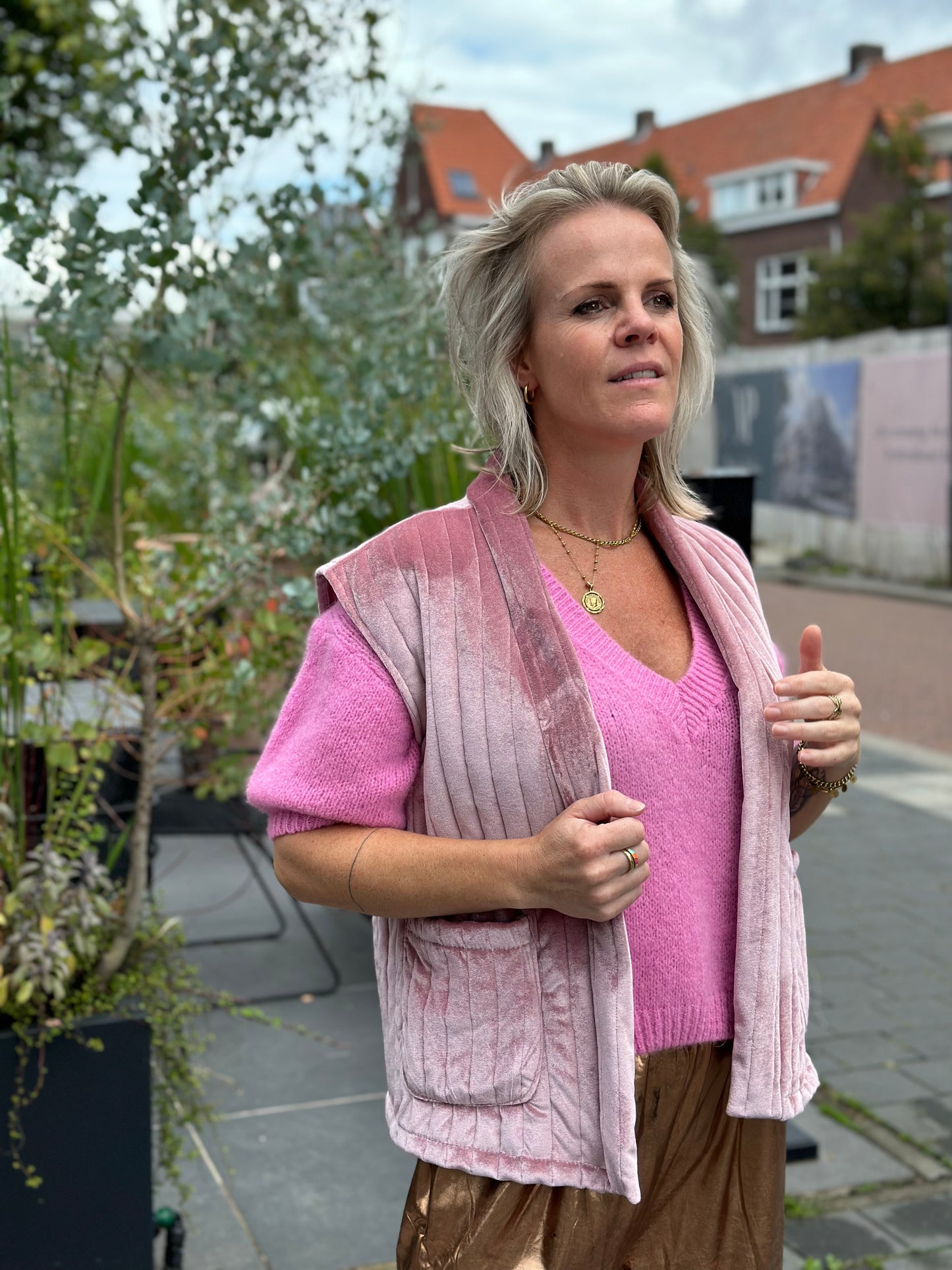 Velvet bodywarmer padded oud roze
