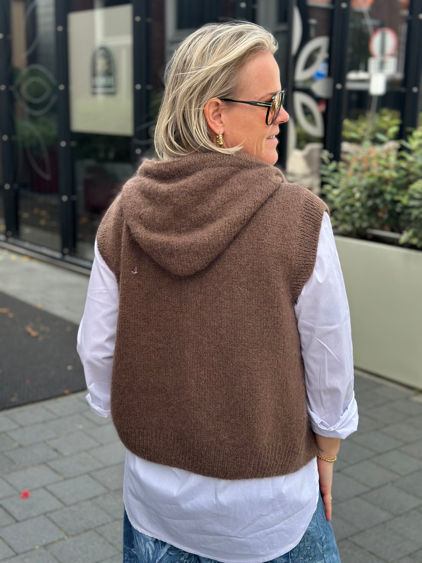 Mohair mix hoodie vest bruin
