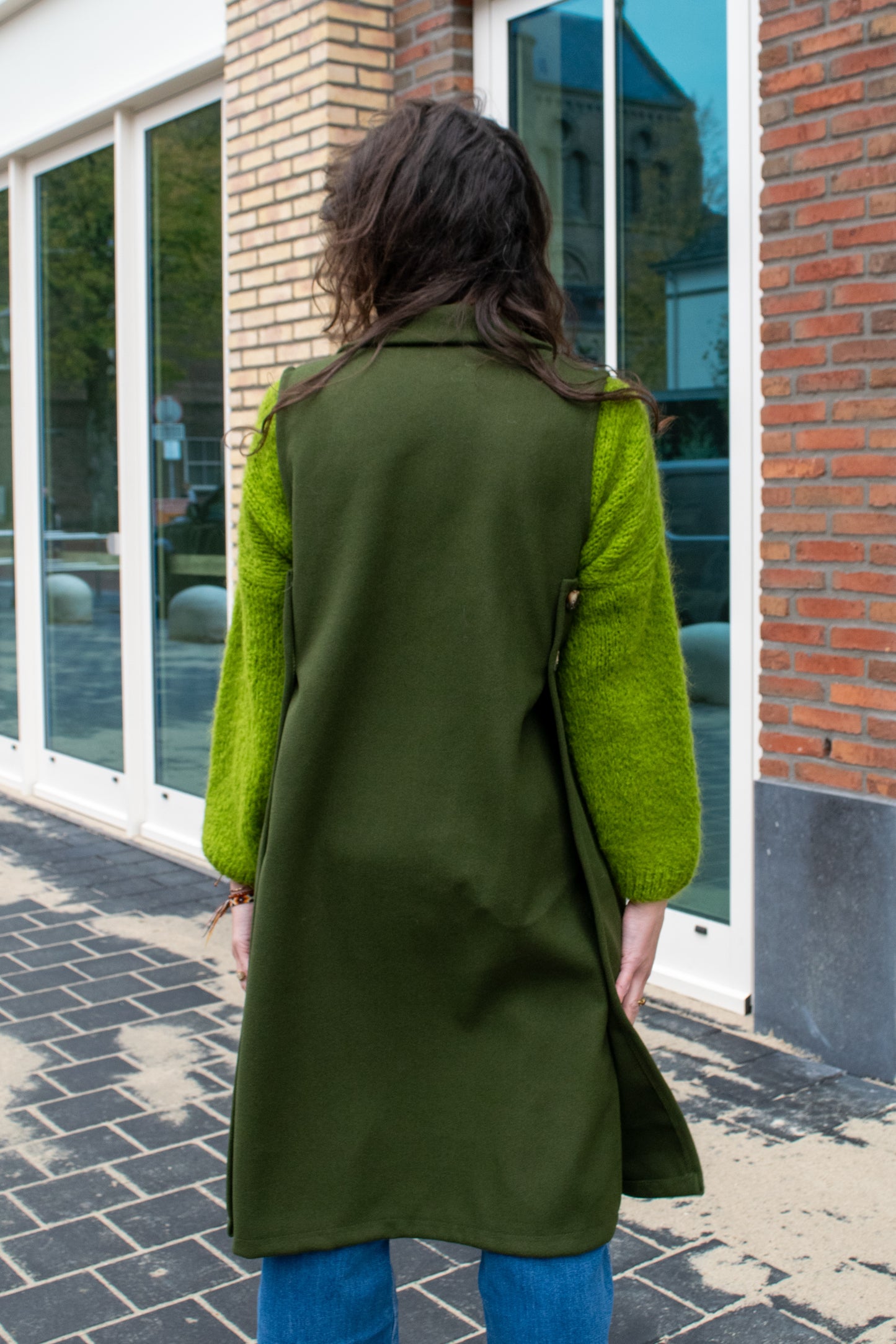 Sleeveless mantel khaki groe
