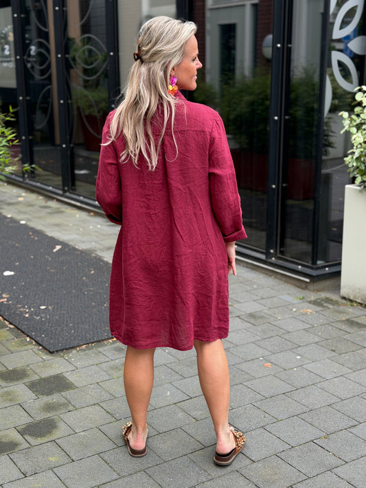 Linnen blouse jurk Lia Bordeaux