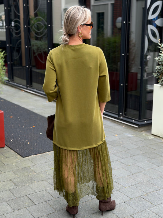 Scubba sweat Dress met kant moss groen