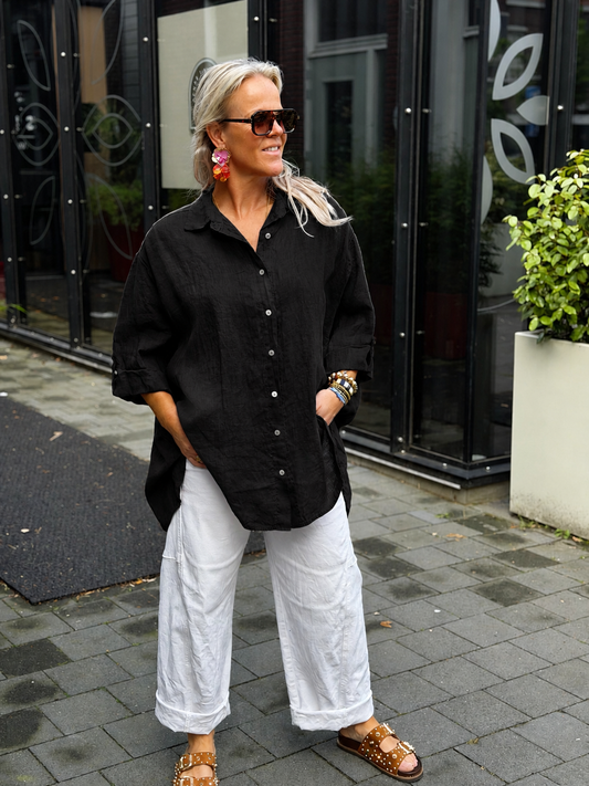 Linnen blouse oversized zwart