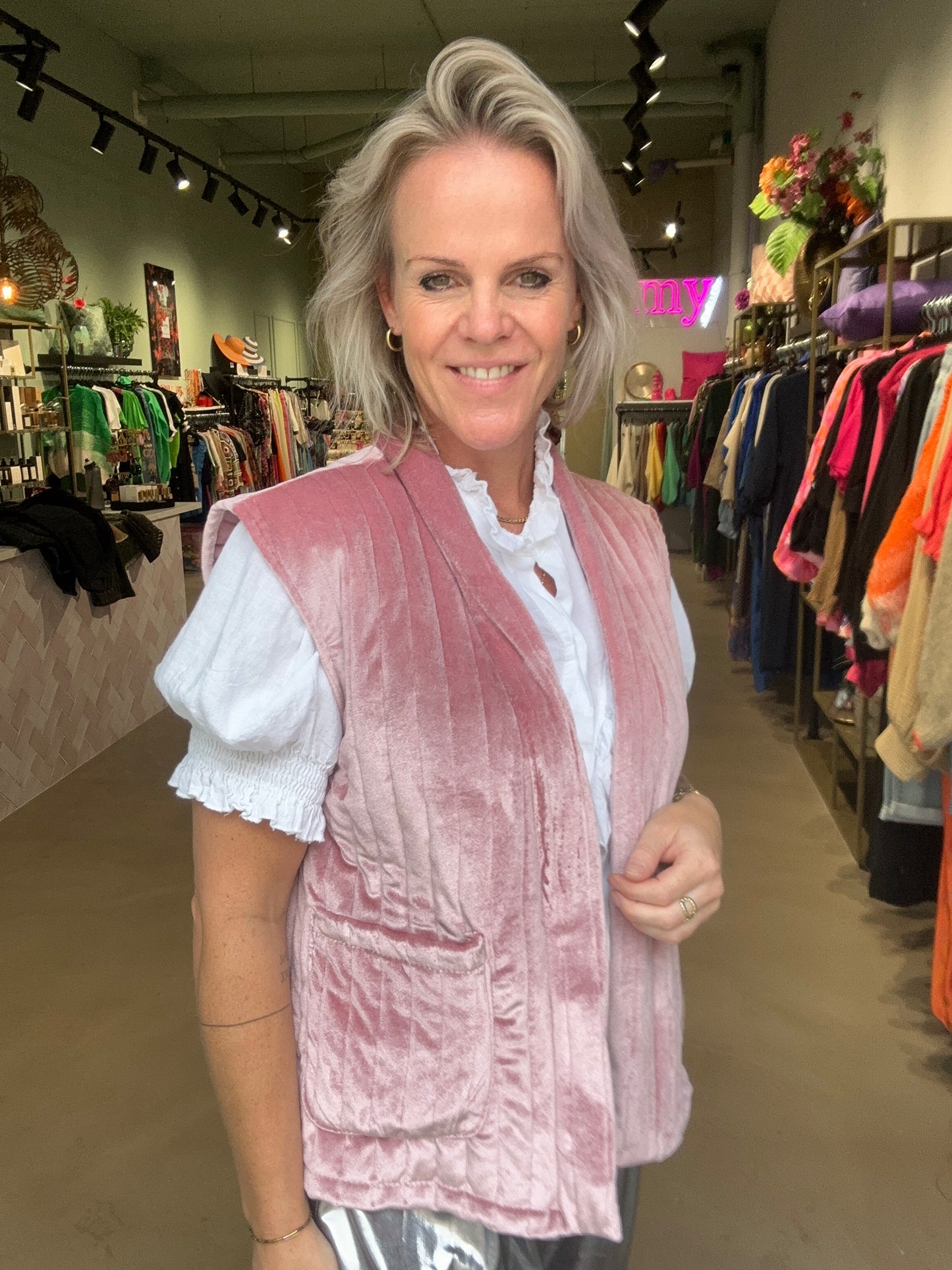 Velvet bodywarmer padded oud roze
