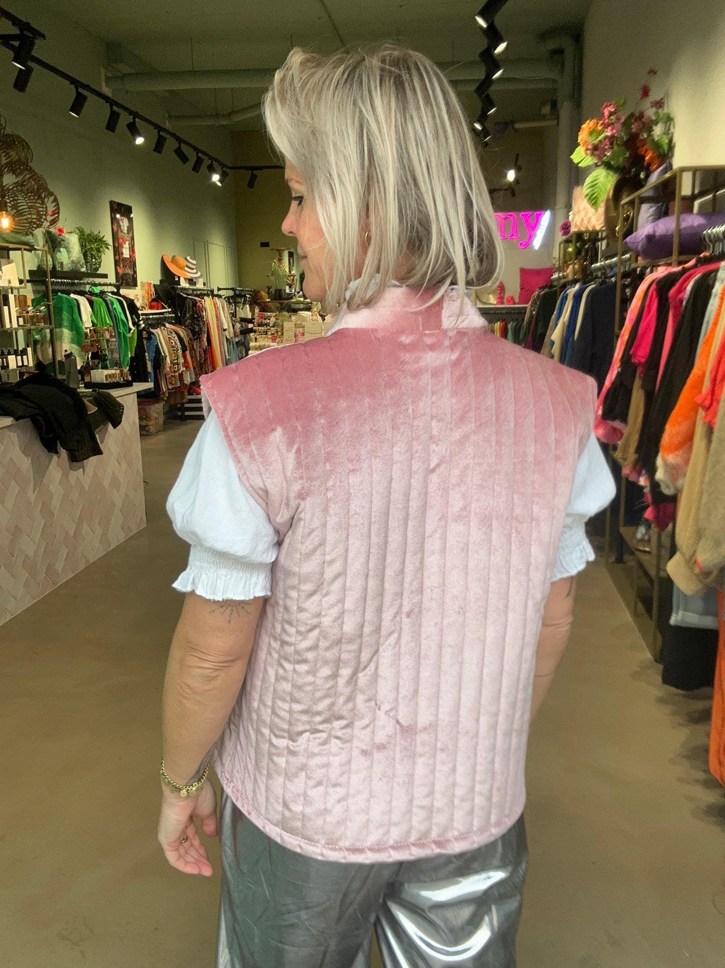 Velvet bodywarmer padded oud roze