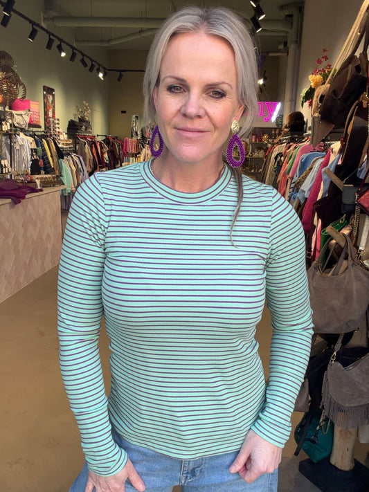 Longsleeve stripe aqua-paars