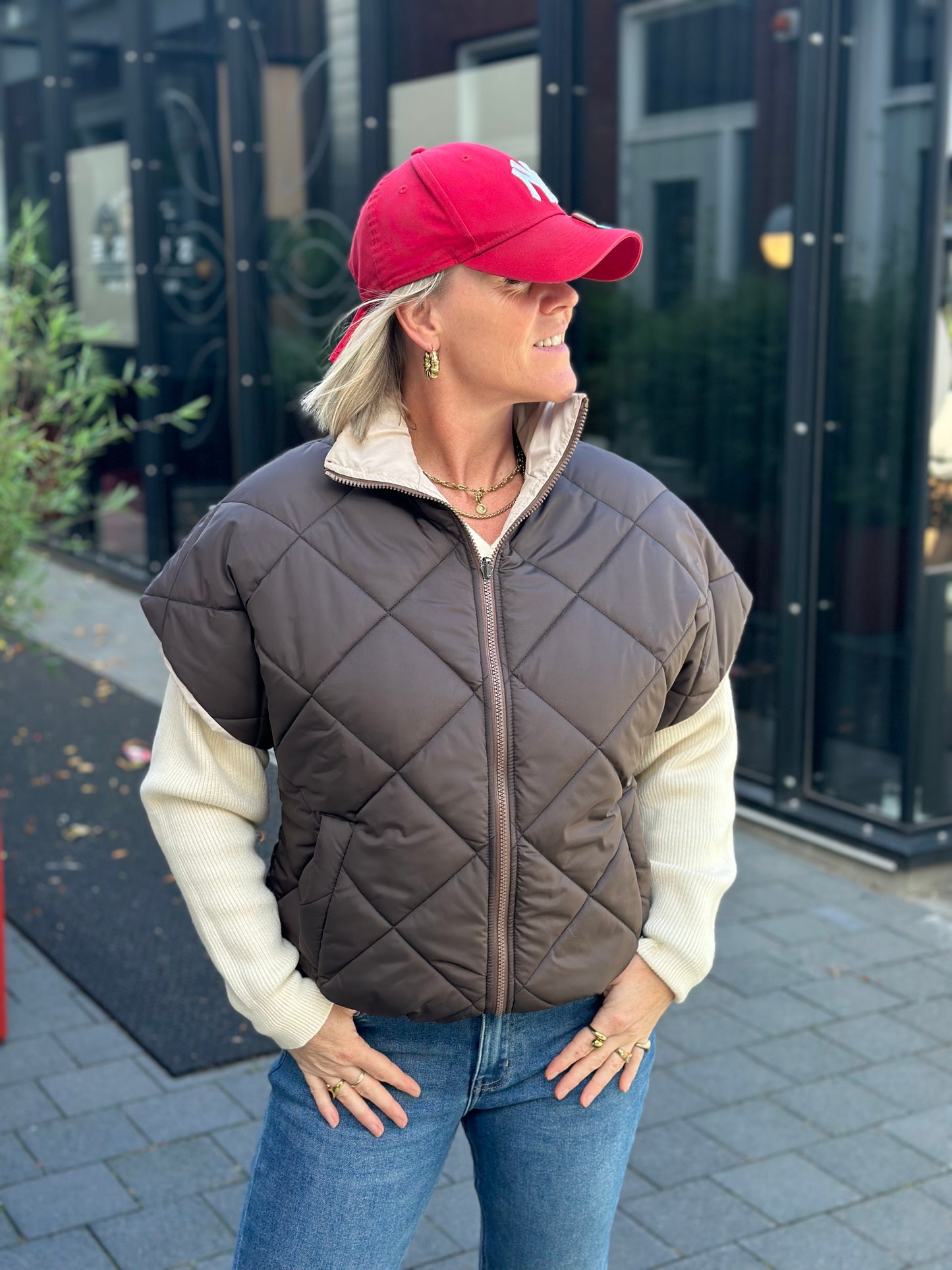 Padded bodywarmer dubbelzijdig bruin