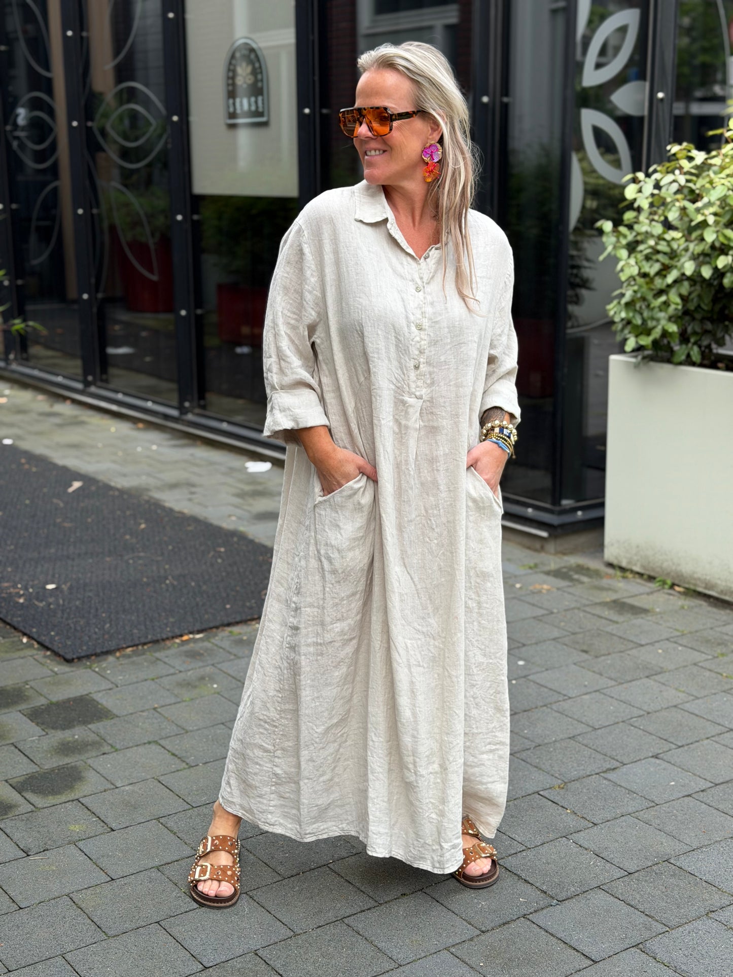 Linnen kaftan beige