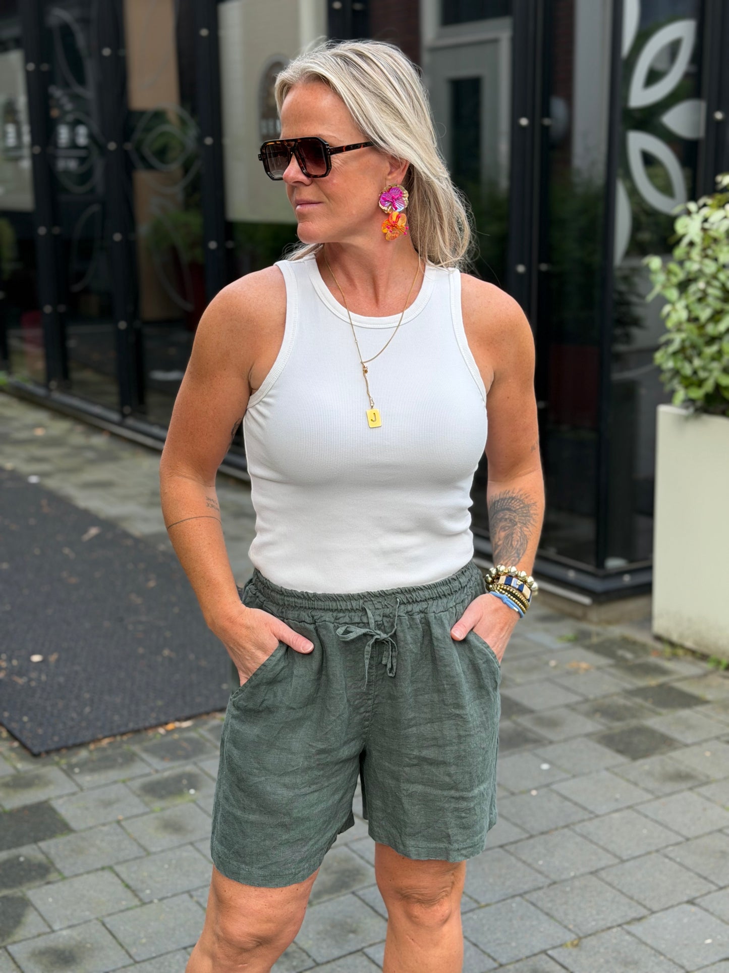Linnen short khaki