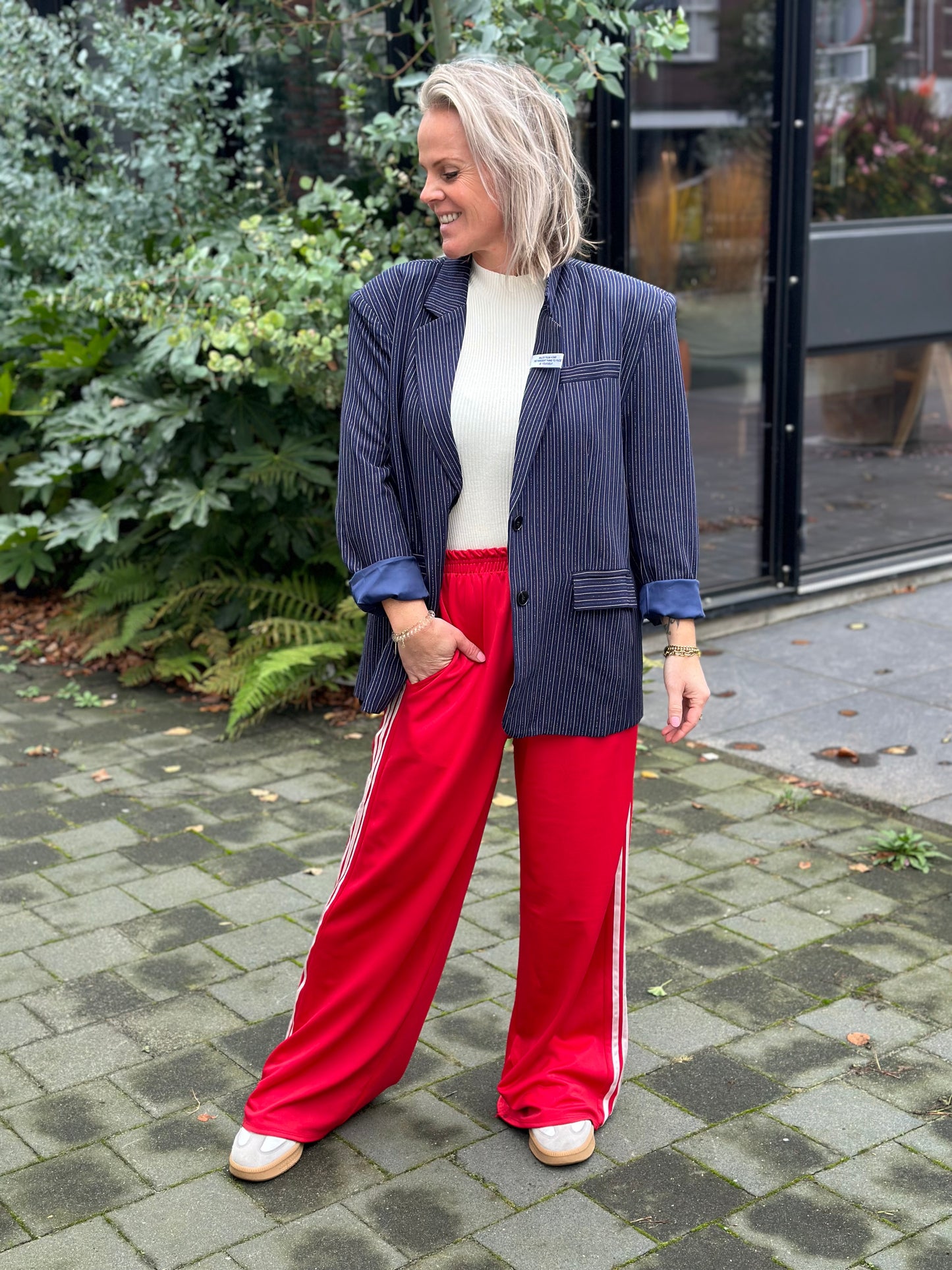 3 Stripe wide leg broek rood