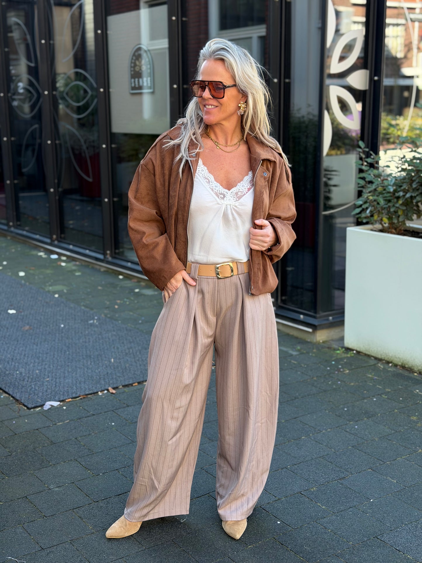 Barrel pantalon stripe taupe