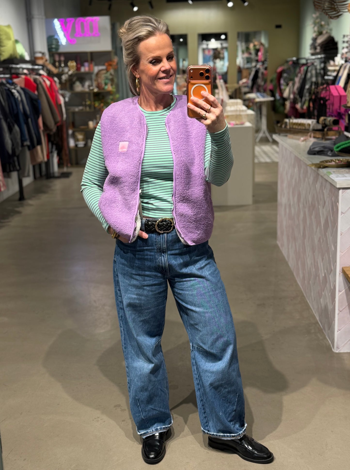 Dubbelzijdige teddy bodywarmer lila