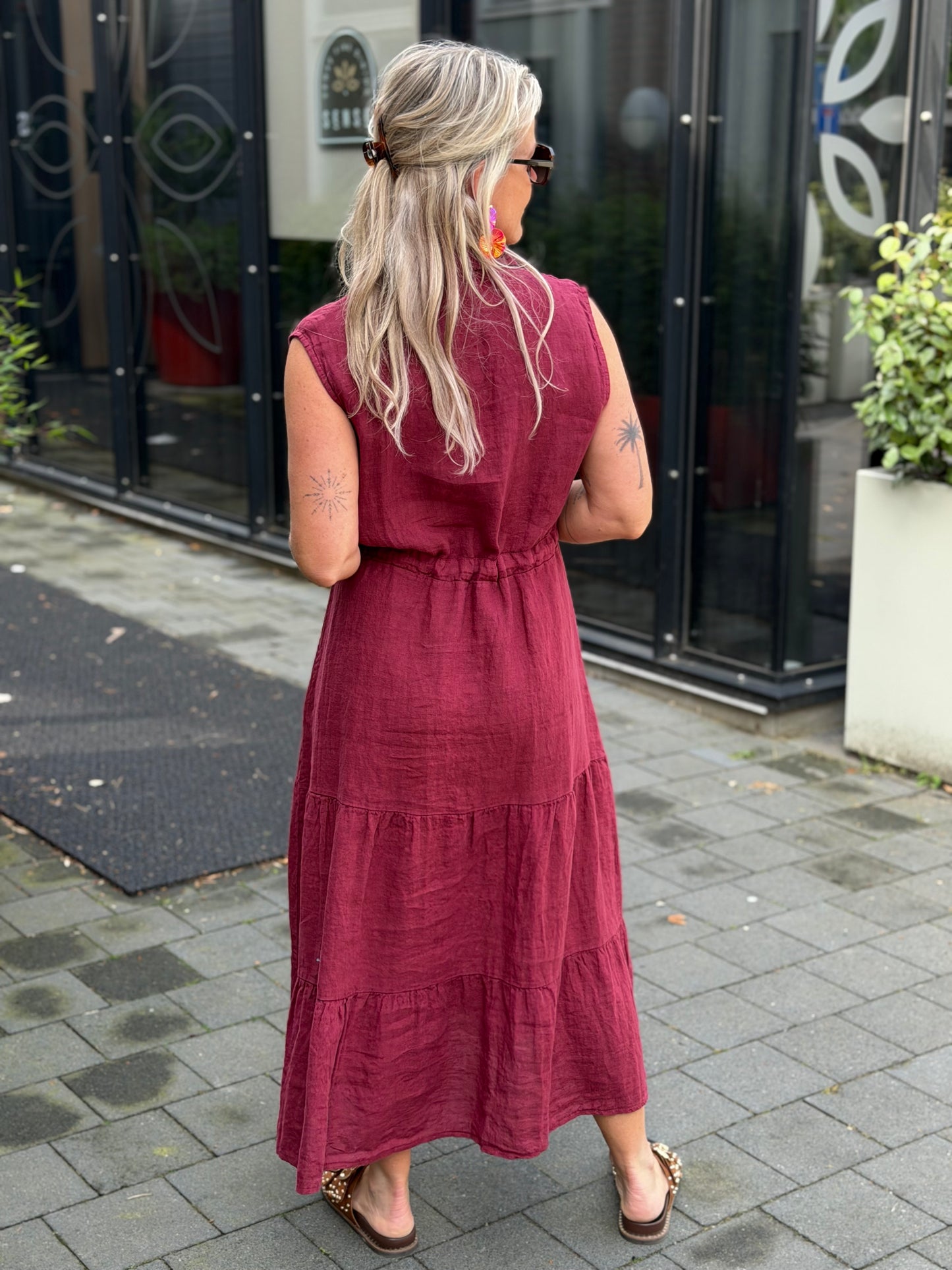 Linnen jurk Cleo Bordeaux