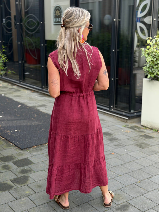 Linnen jurk Cleo Bordeaux