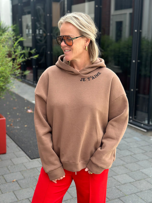 hoodie sweater Je t’aime licht bruin