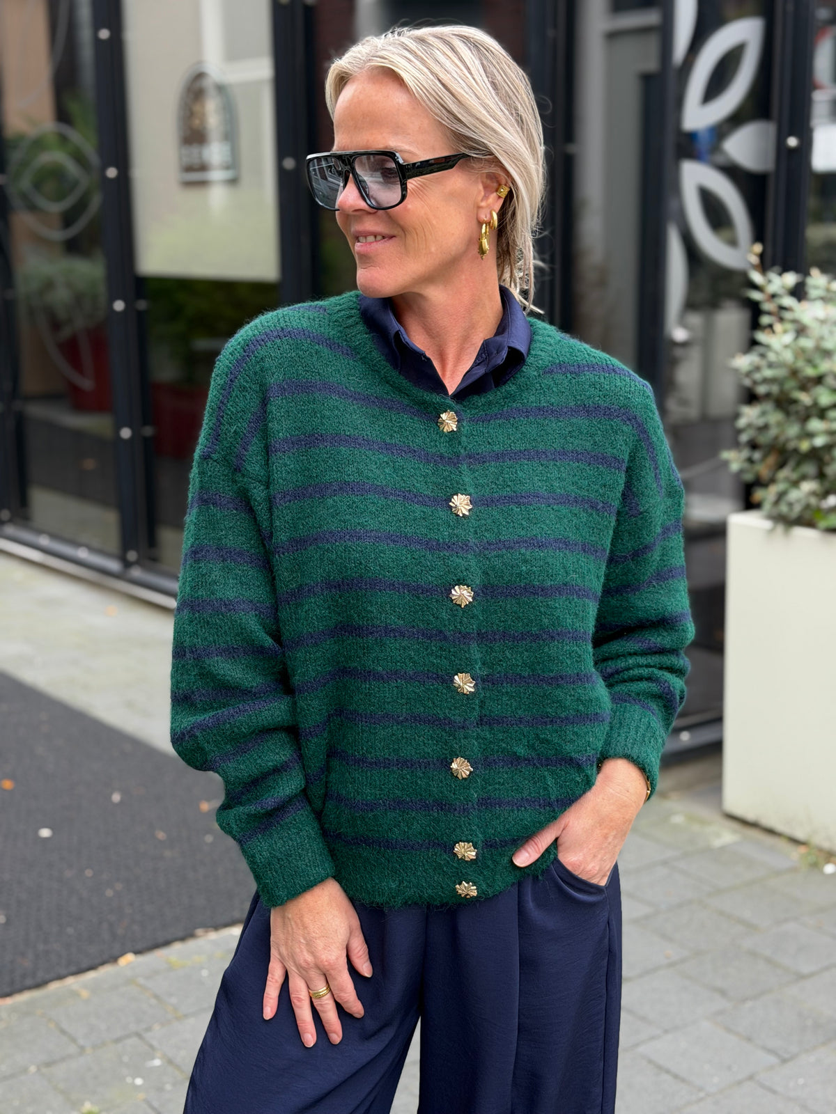 Cardigan Stripe green navy