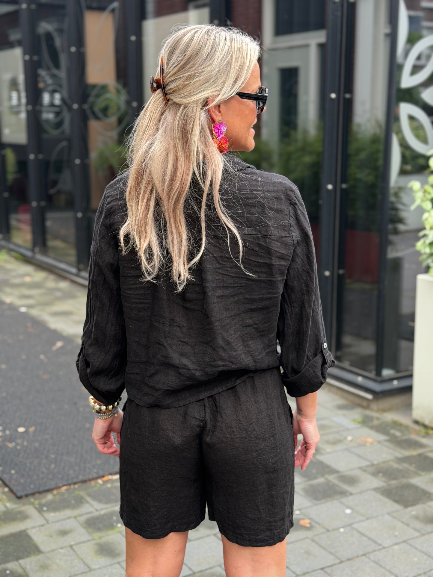 Linnen knot blouse zwart