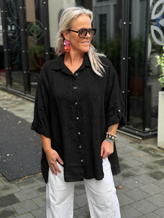 Linnen blouse oversized zwart