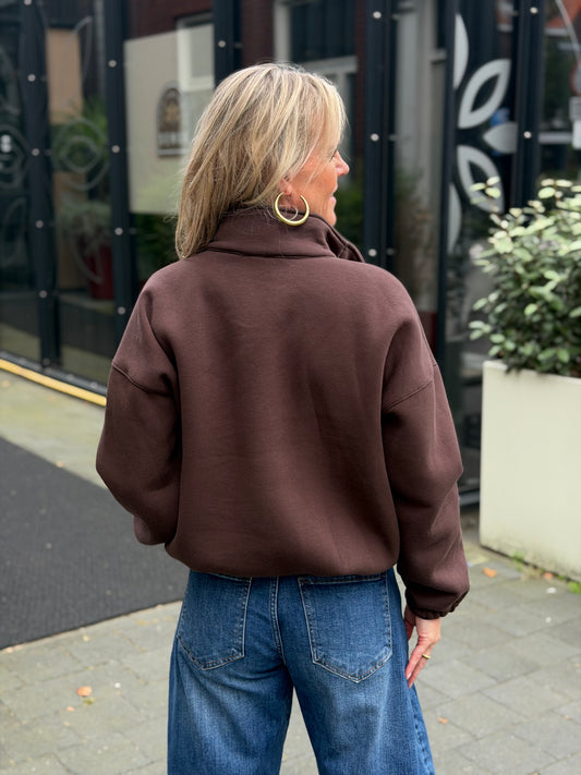 Zipper sweater bruin