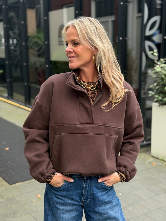Zipper sweater bruin