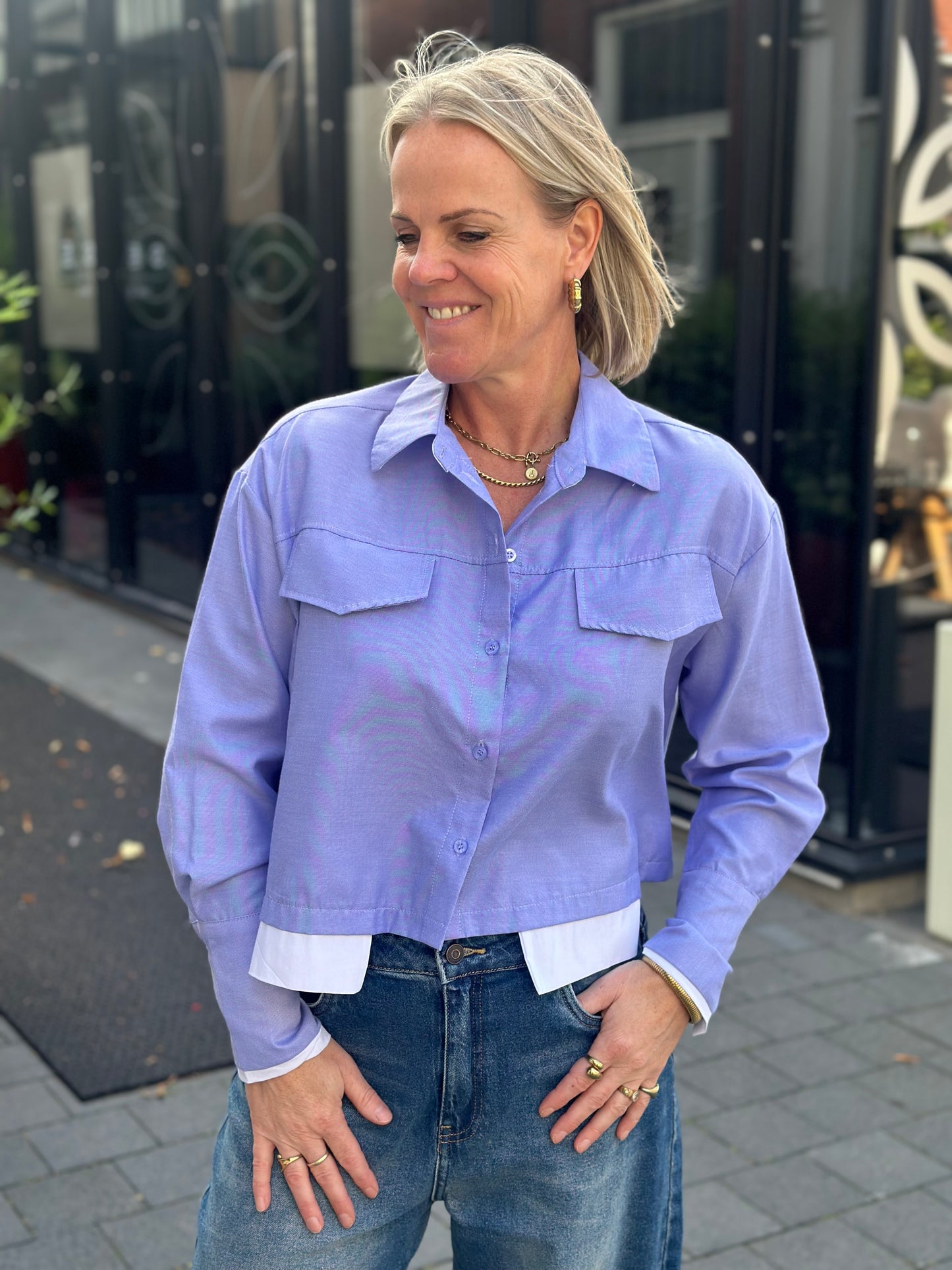 Korte blouse blauw