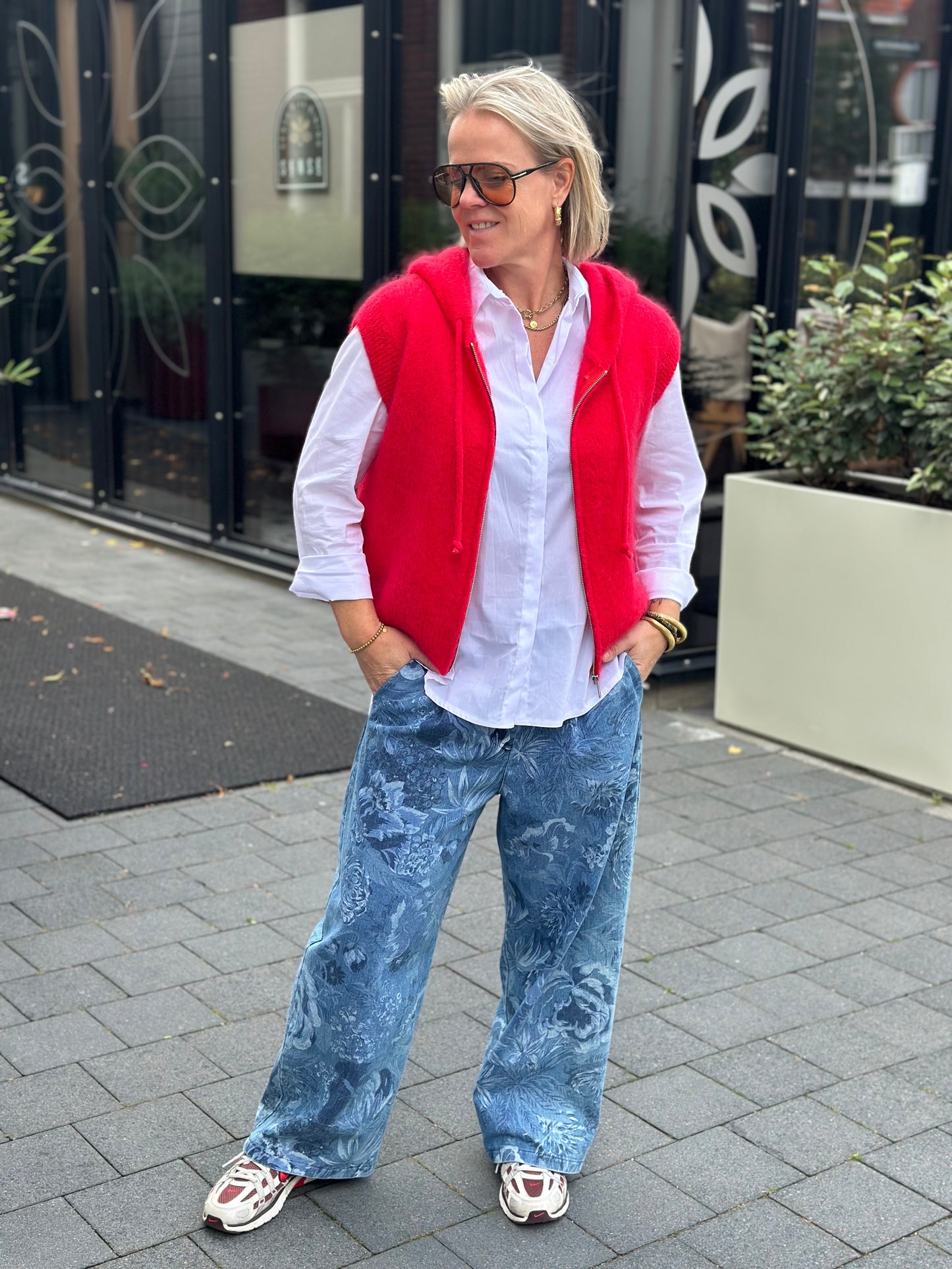 Mohair mix hoodie vest rood