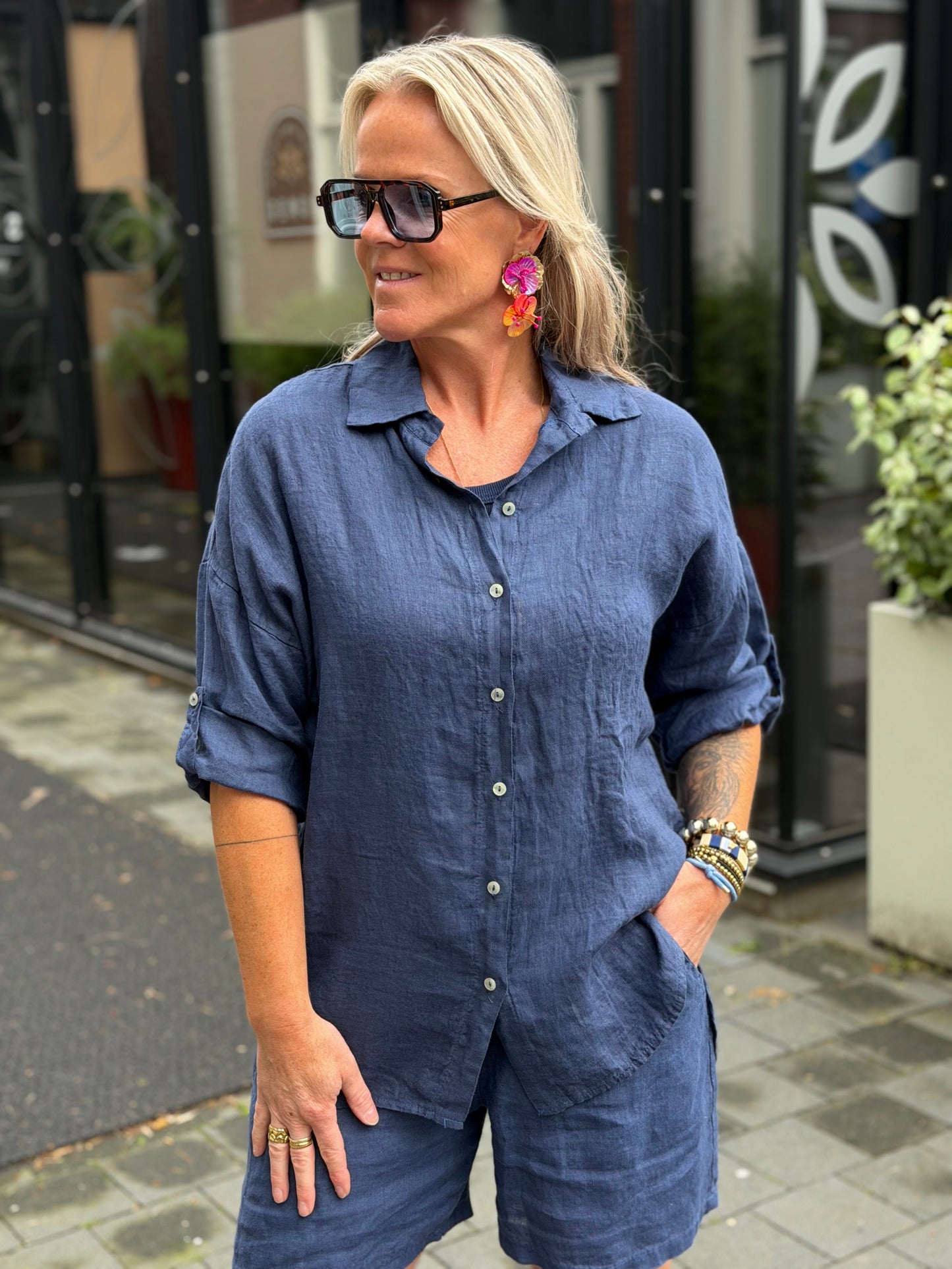 Linnen blouse kimmie donker blauw
