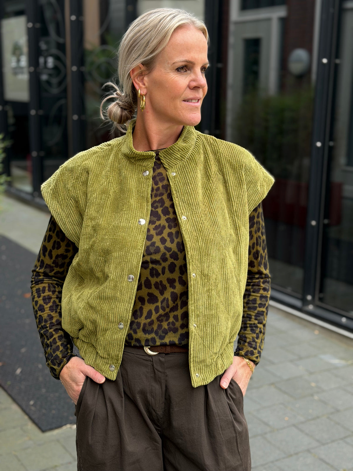 rib bodywarmer moss groen