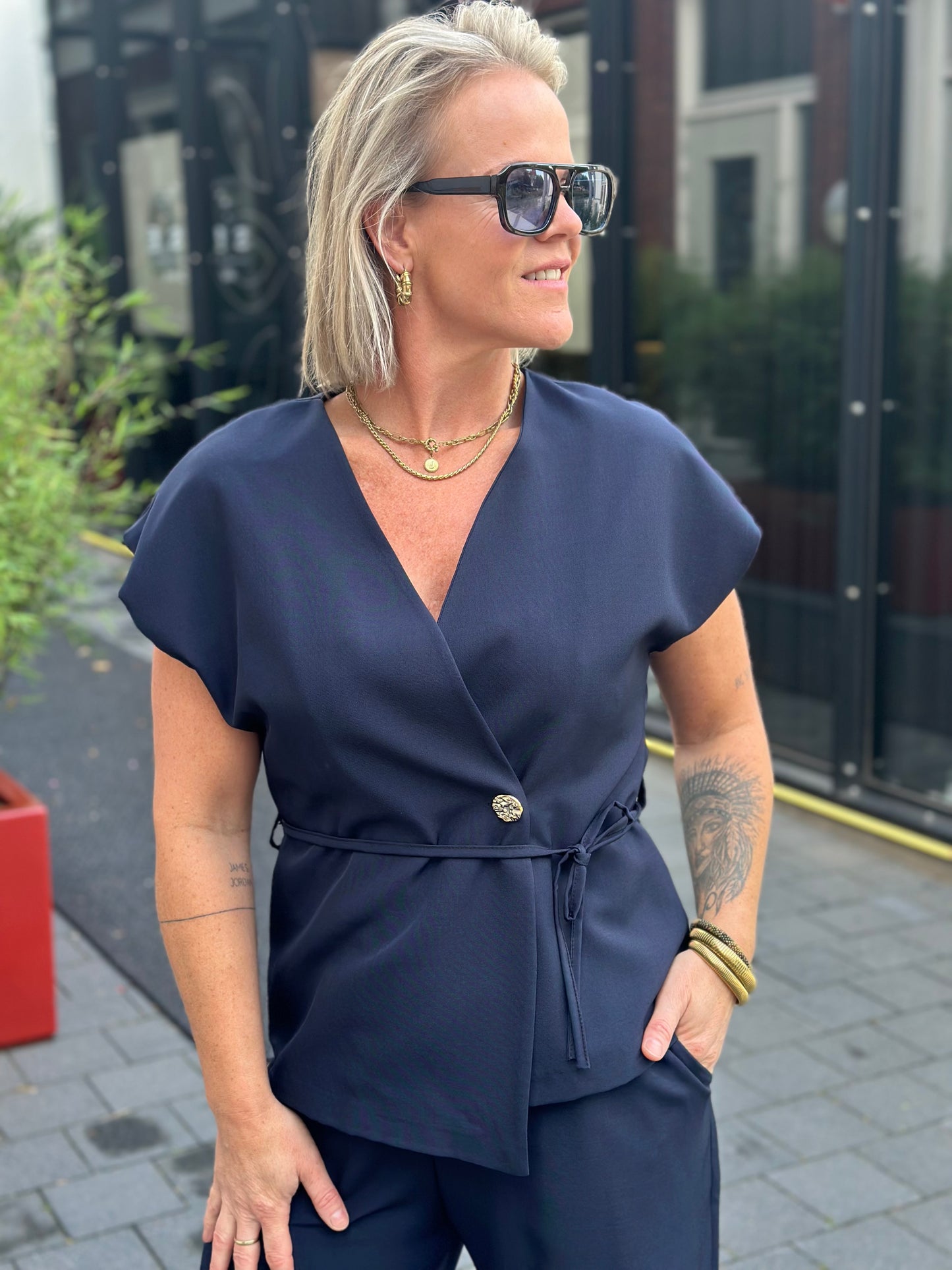 Tweedelige set broek en gilet Navy