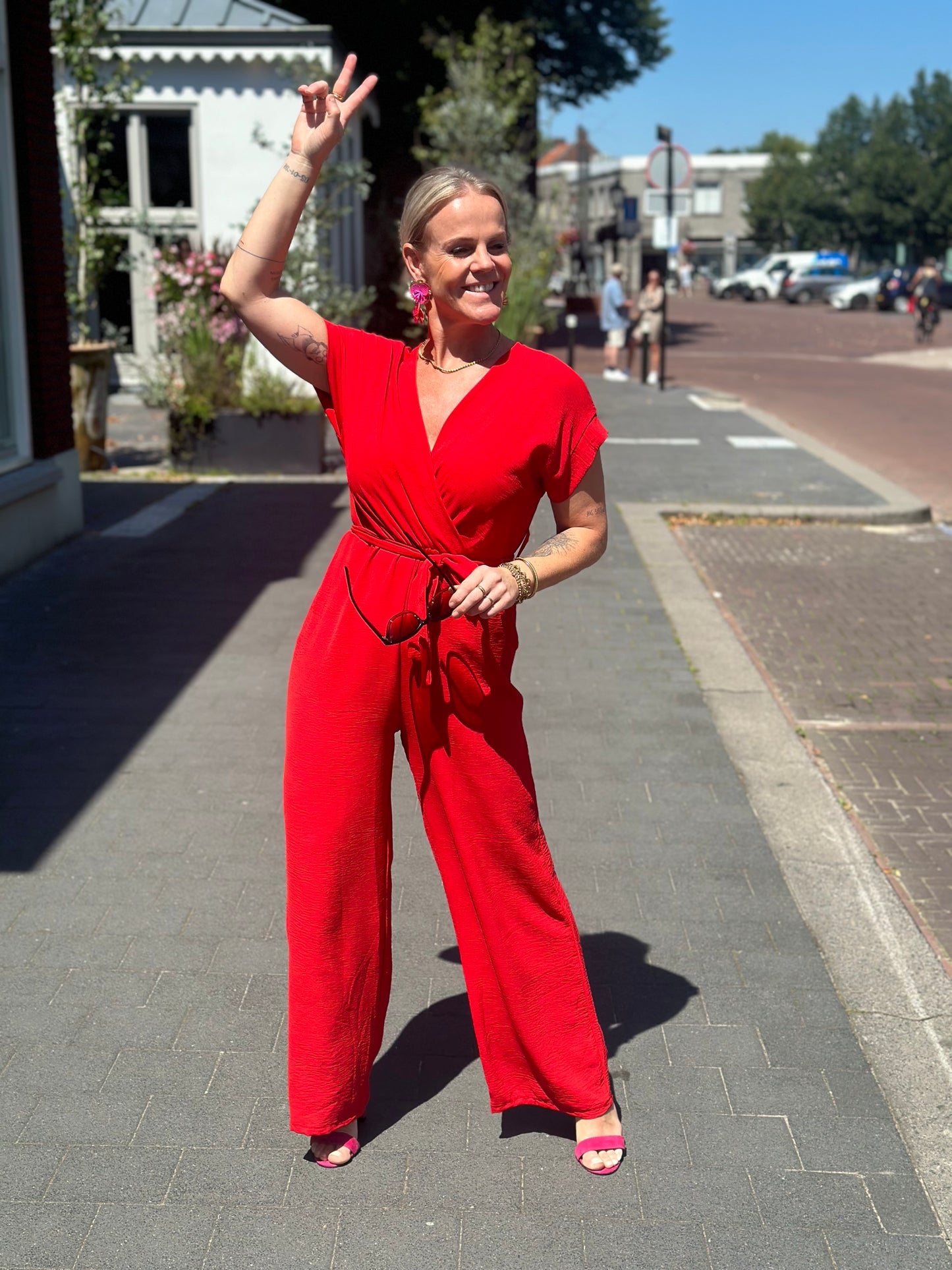 overslag jumpsuit Roma rood