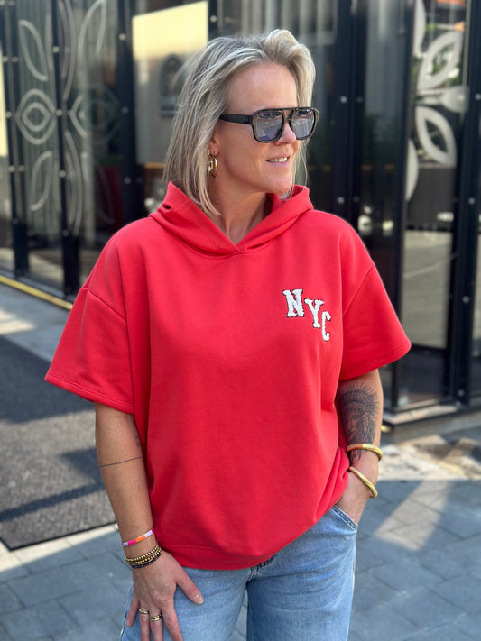 Sleeveless hoodie sweater rood
