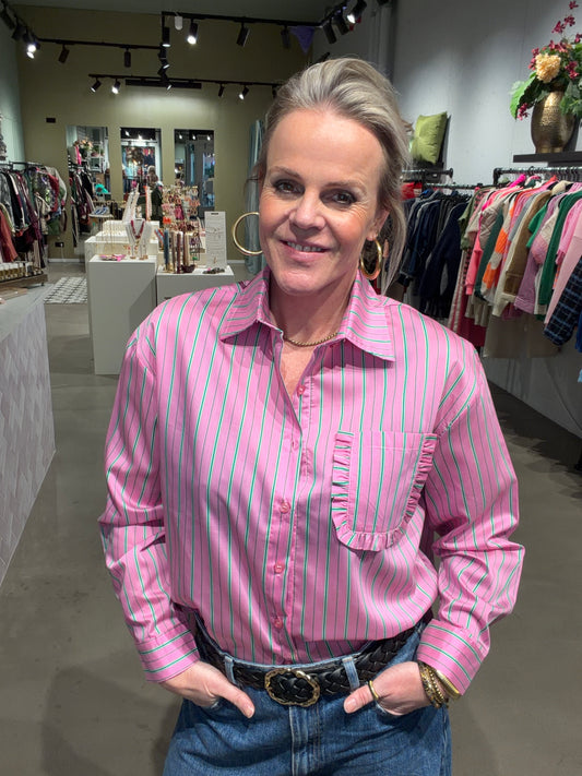 Pink Blouse joli green stripe