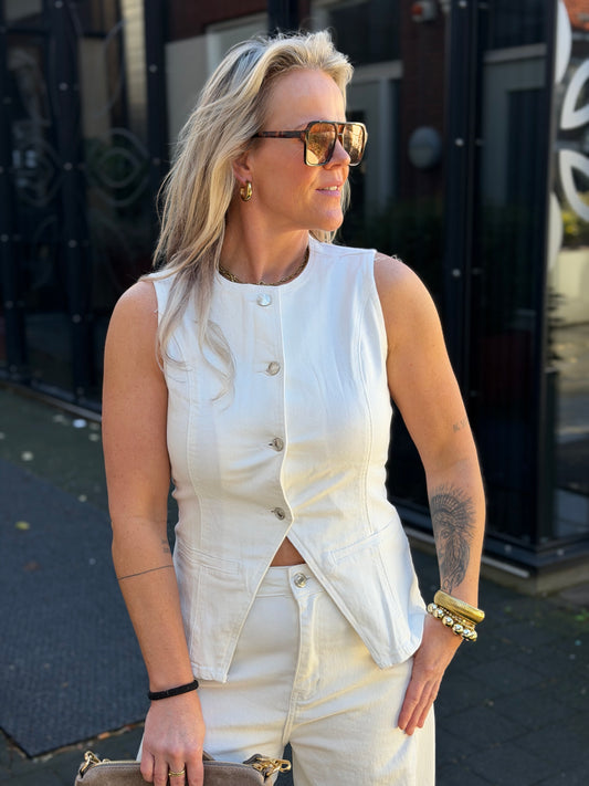 Denim gillet ecru