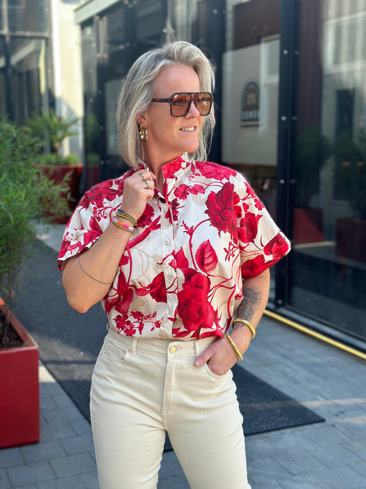 Flower blouse rood