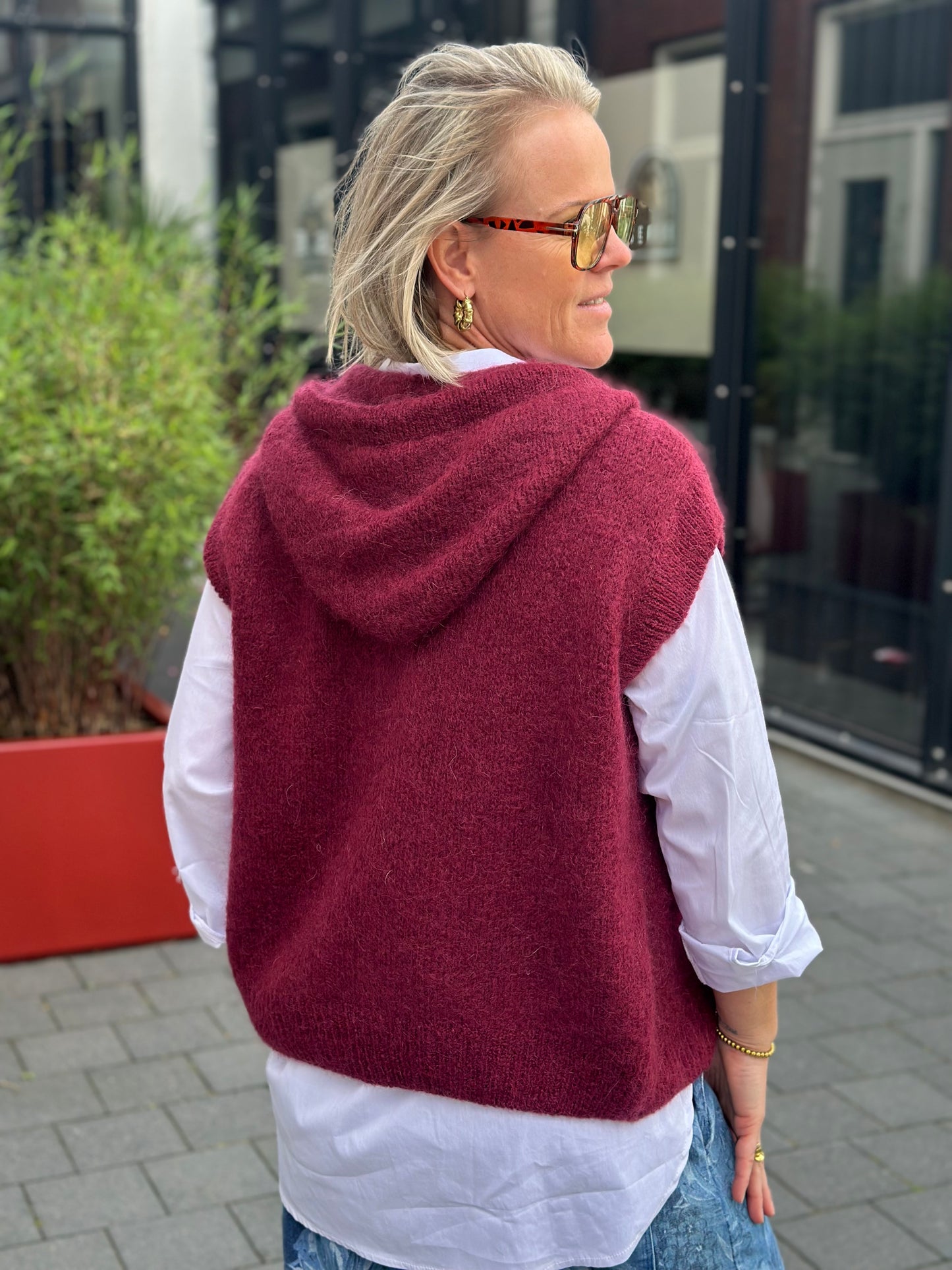 Mohair mix hoodie vest Bordeaux