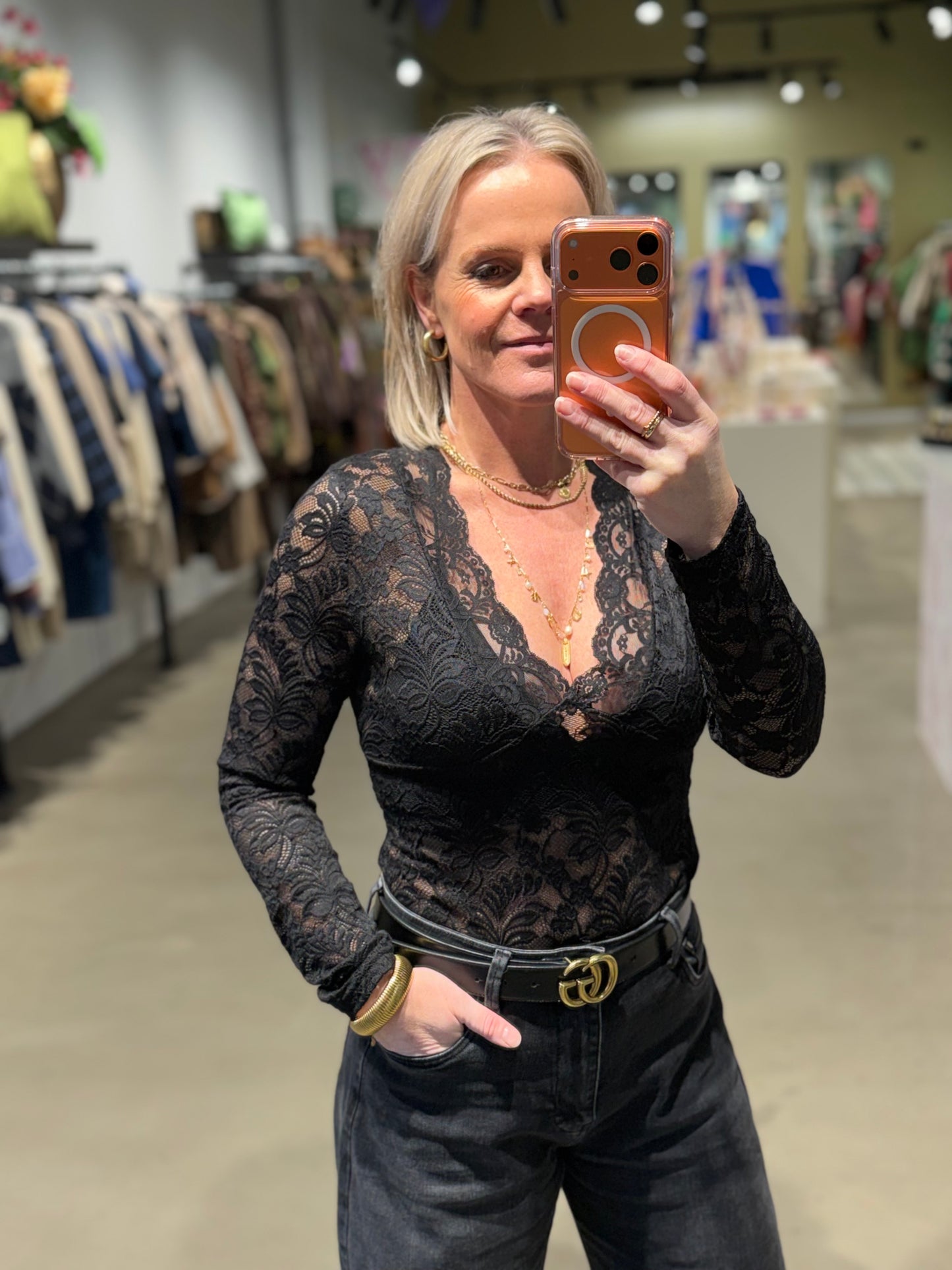 Kanten top Vhals zwart