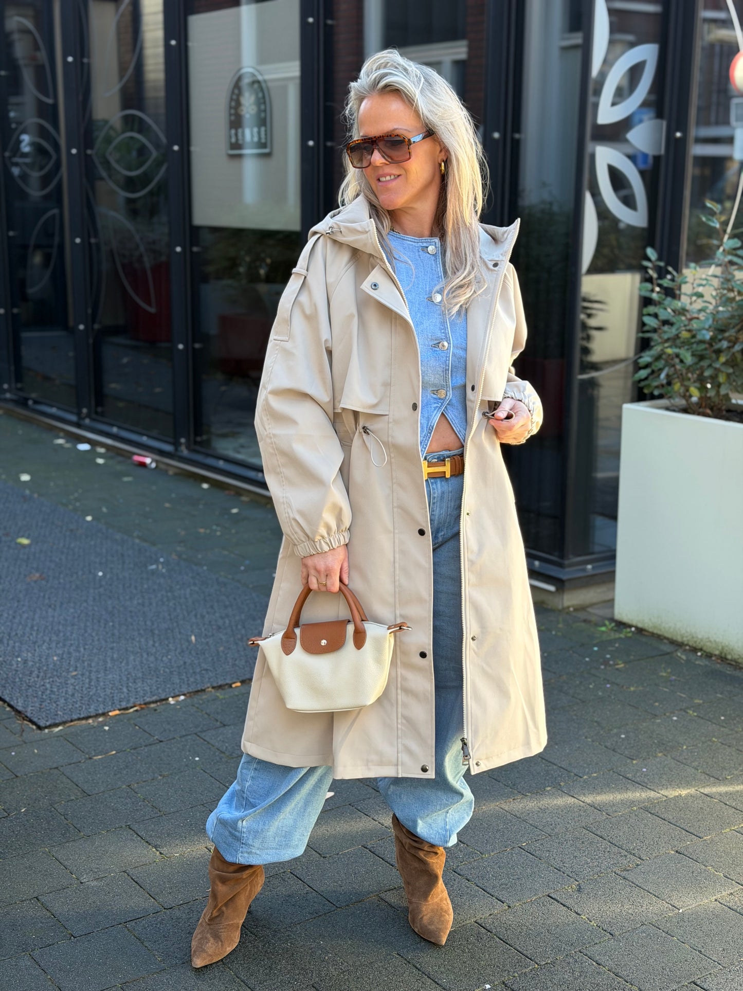 Lange trenchcoat beige