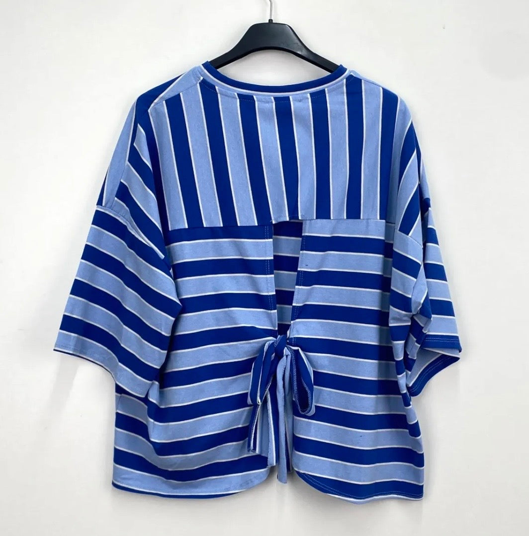 Stripe T-shirt back knot blue