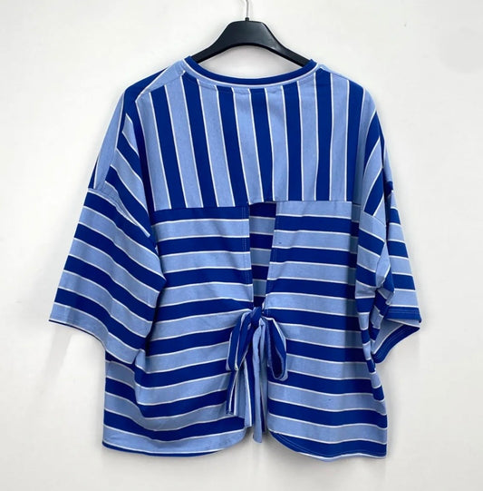 Stripe T-shirt back knot blue