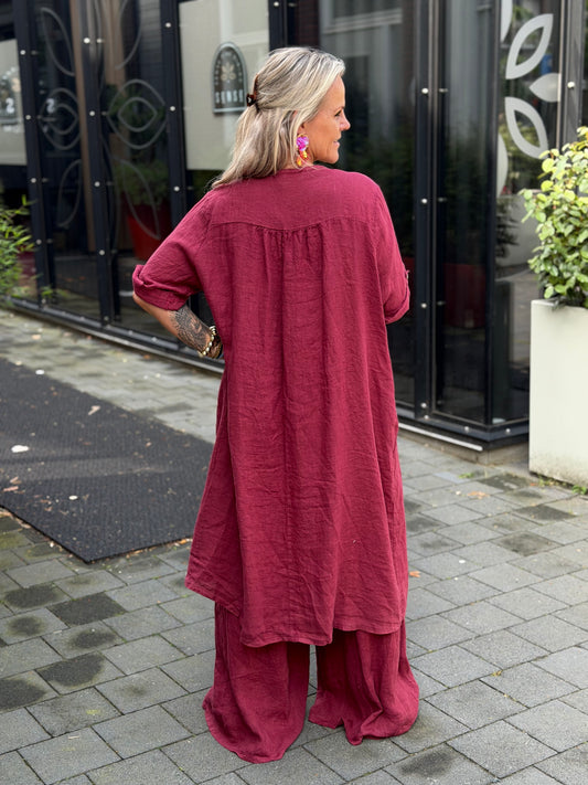 Linnen kimono blouse Bordeaux