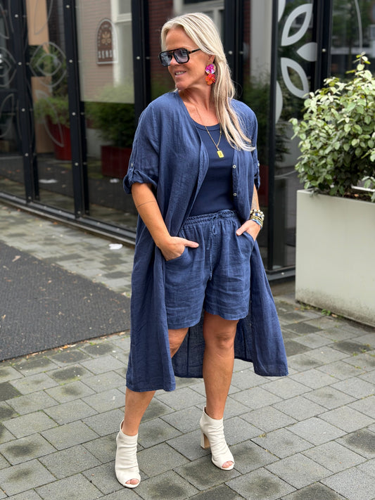 Linnen kimono blouse donker blauw