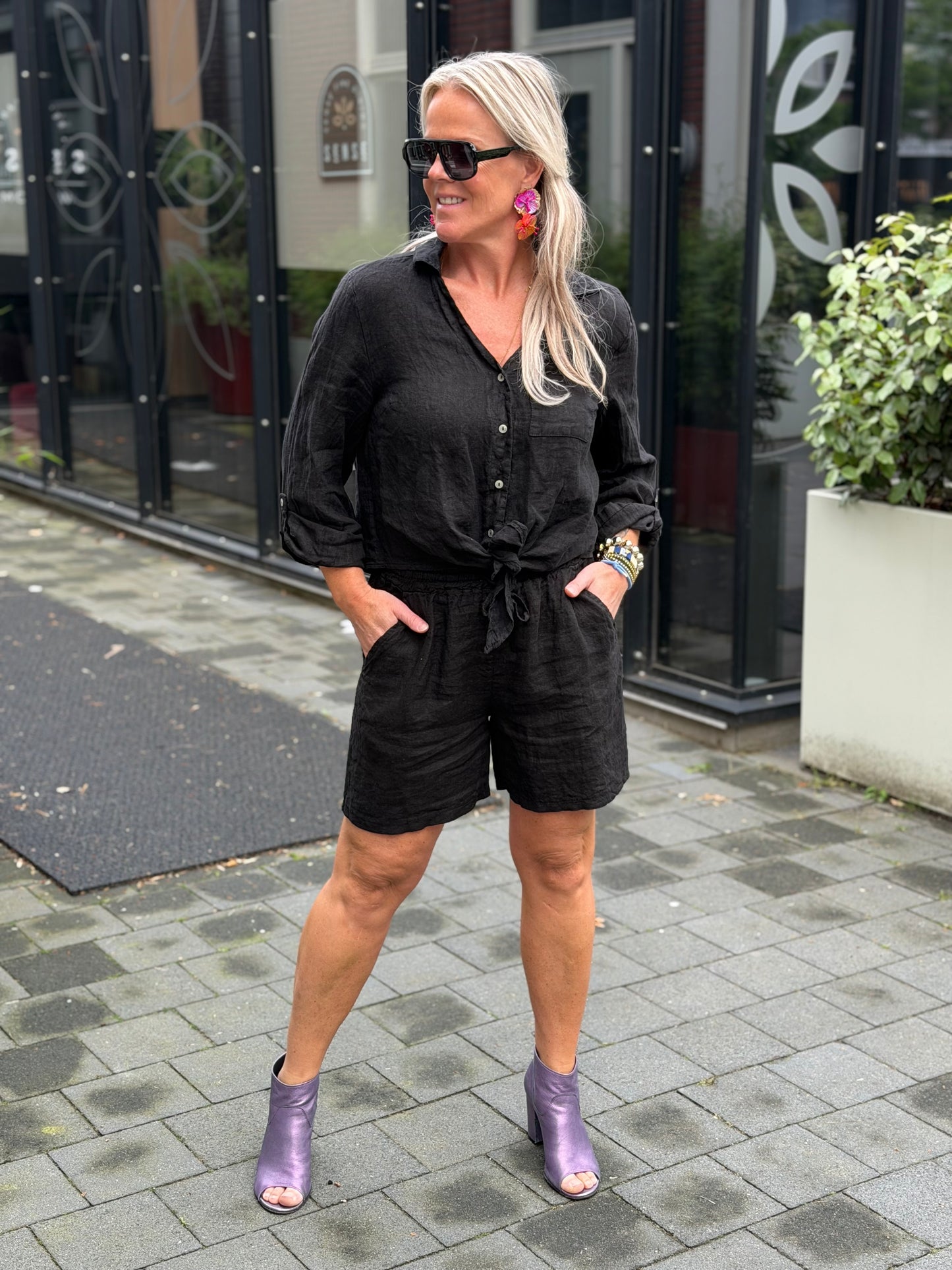 Linnen short zwart