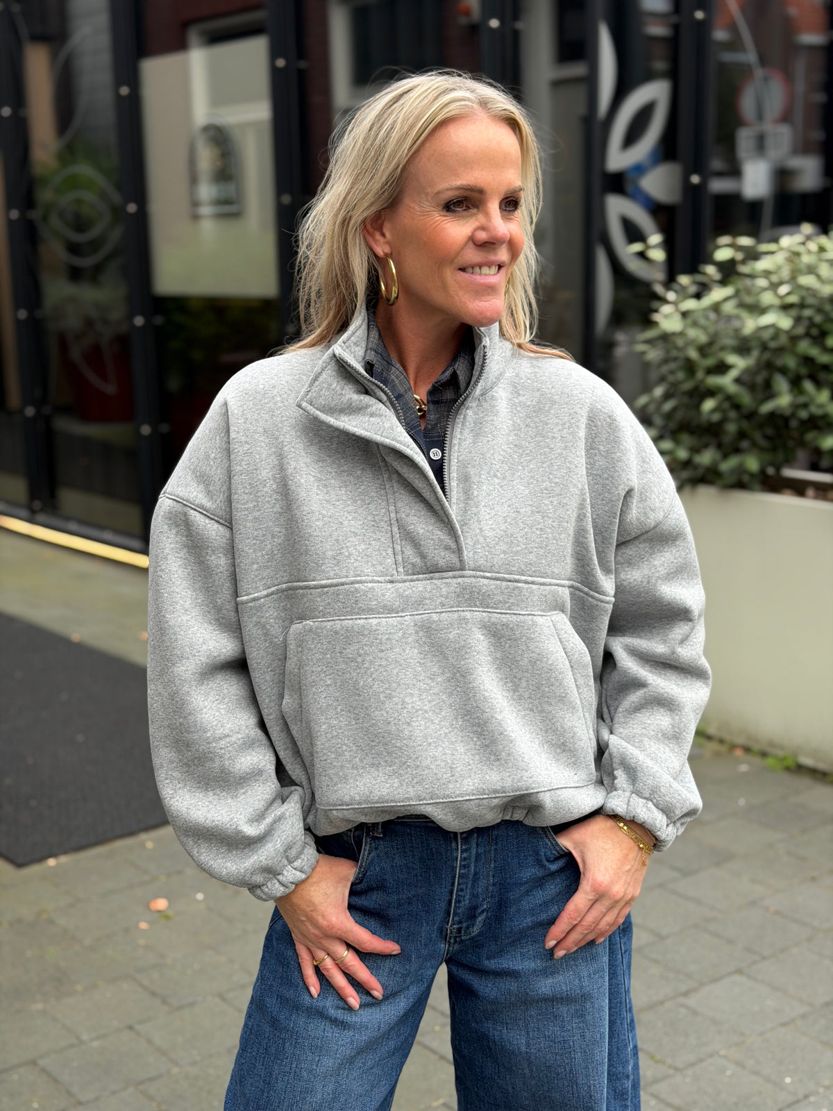 Zipper sweater grijs melee