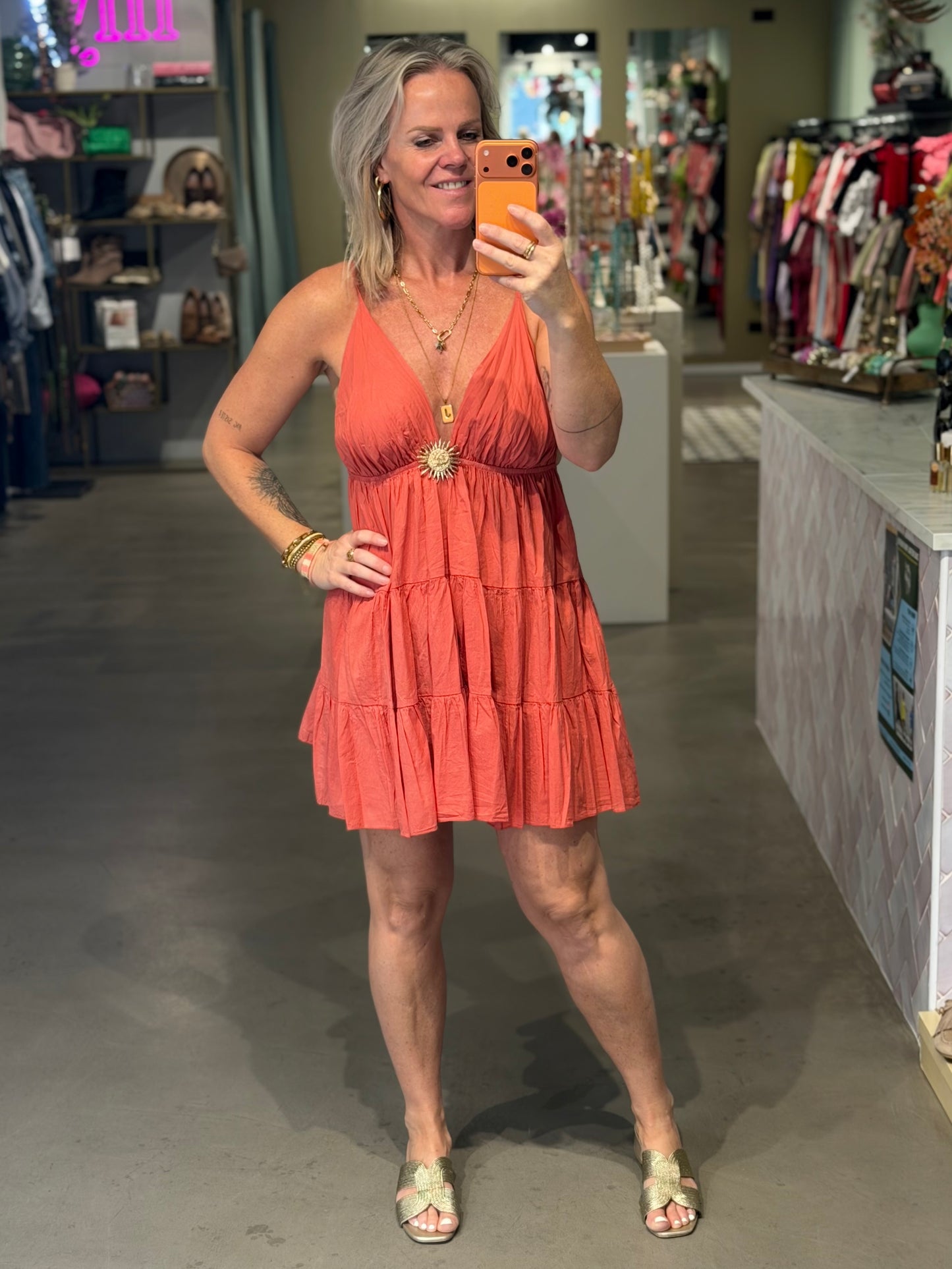 Cotton SUN Dress kort terracotta