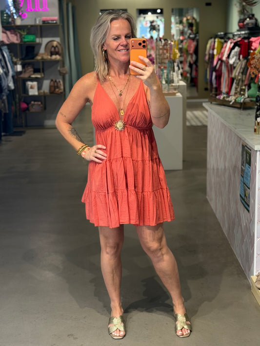 Cotton SUN Dress kort terracotta