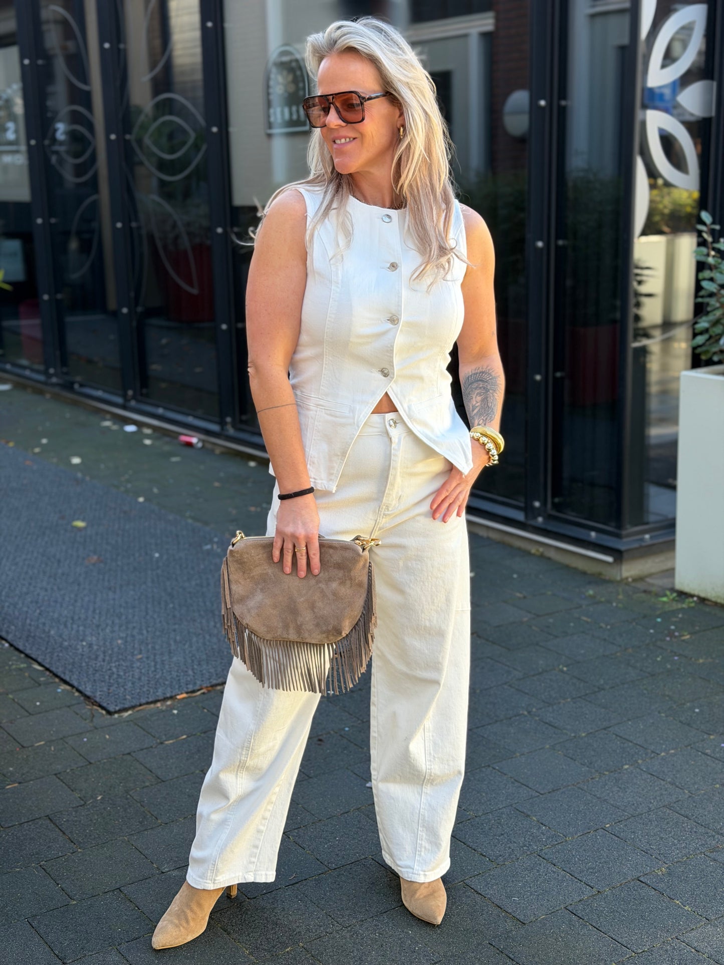 Denim gillet ecru