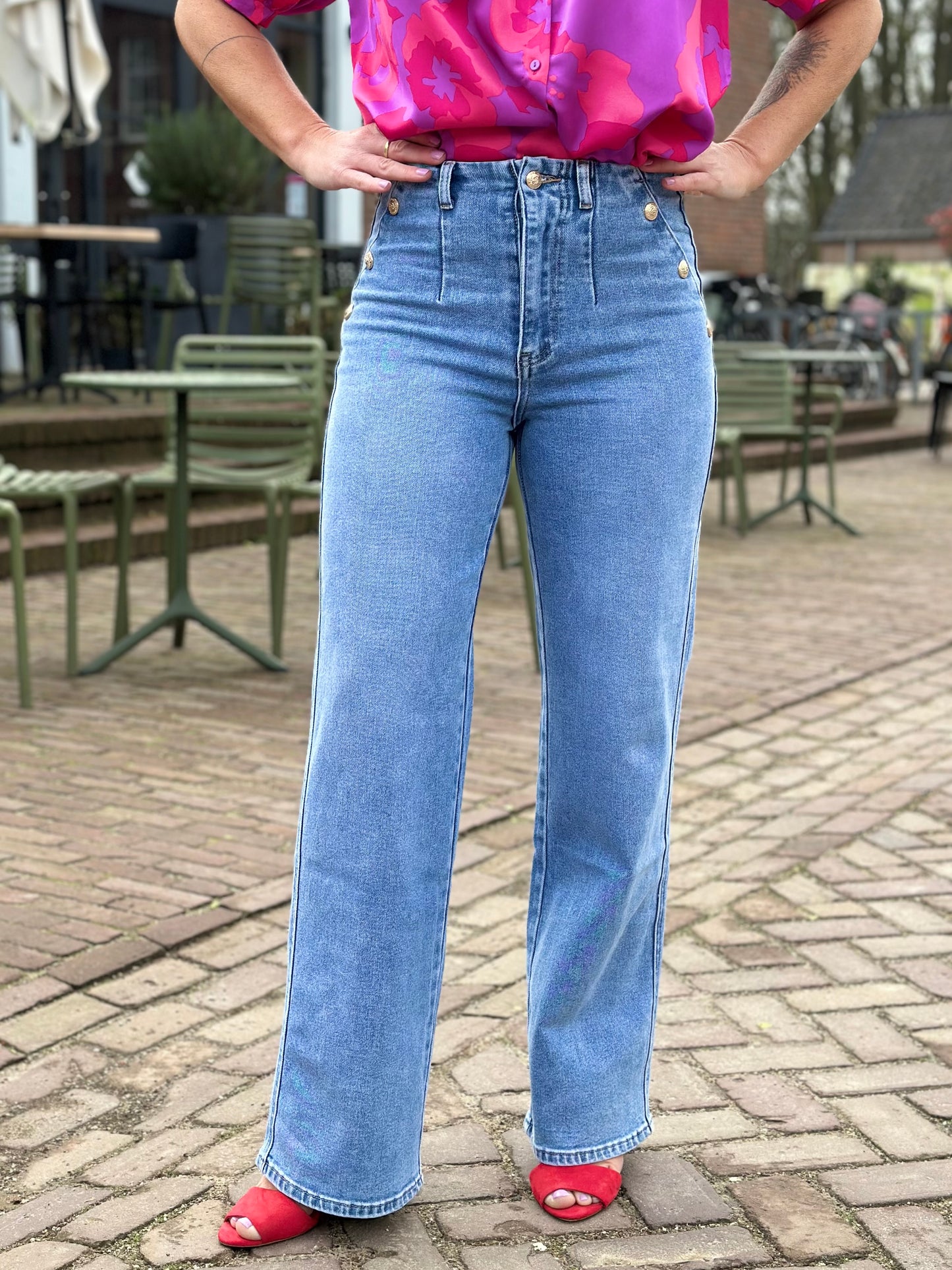 Wide leg jeans blue Queen Hearts