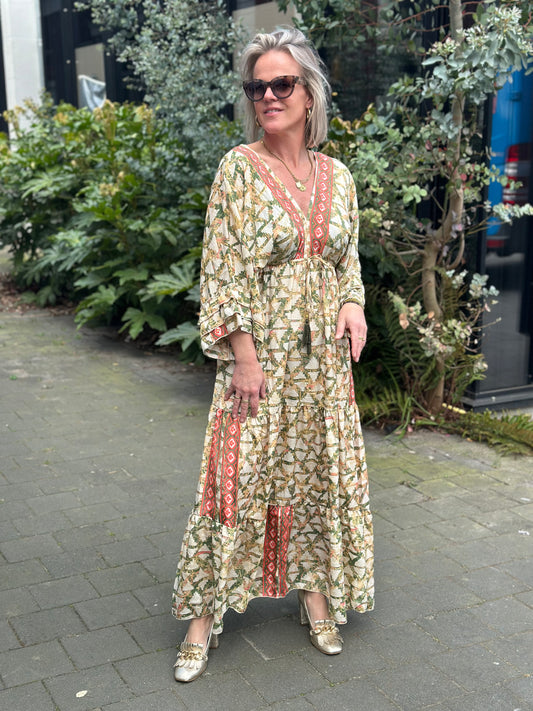 Ibiza Dress beige/groen/koraal
