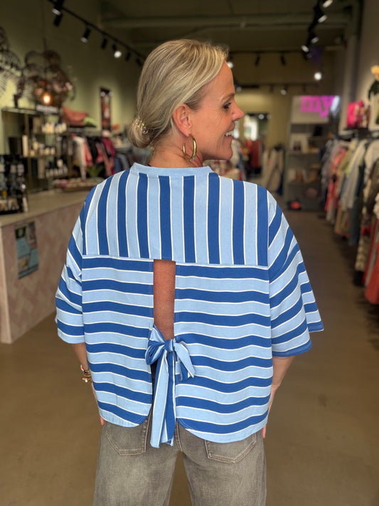 Stripe T-shirt back knot blue