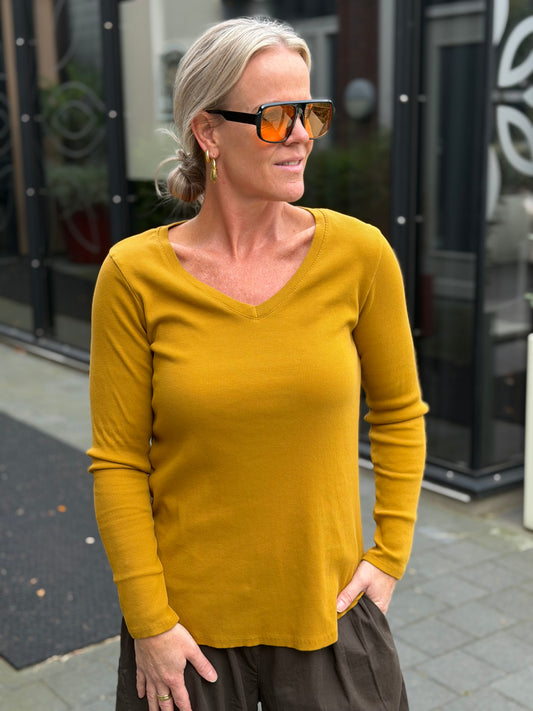 Vhals longsleeve rib oker geel